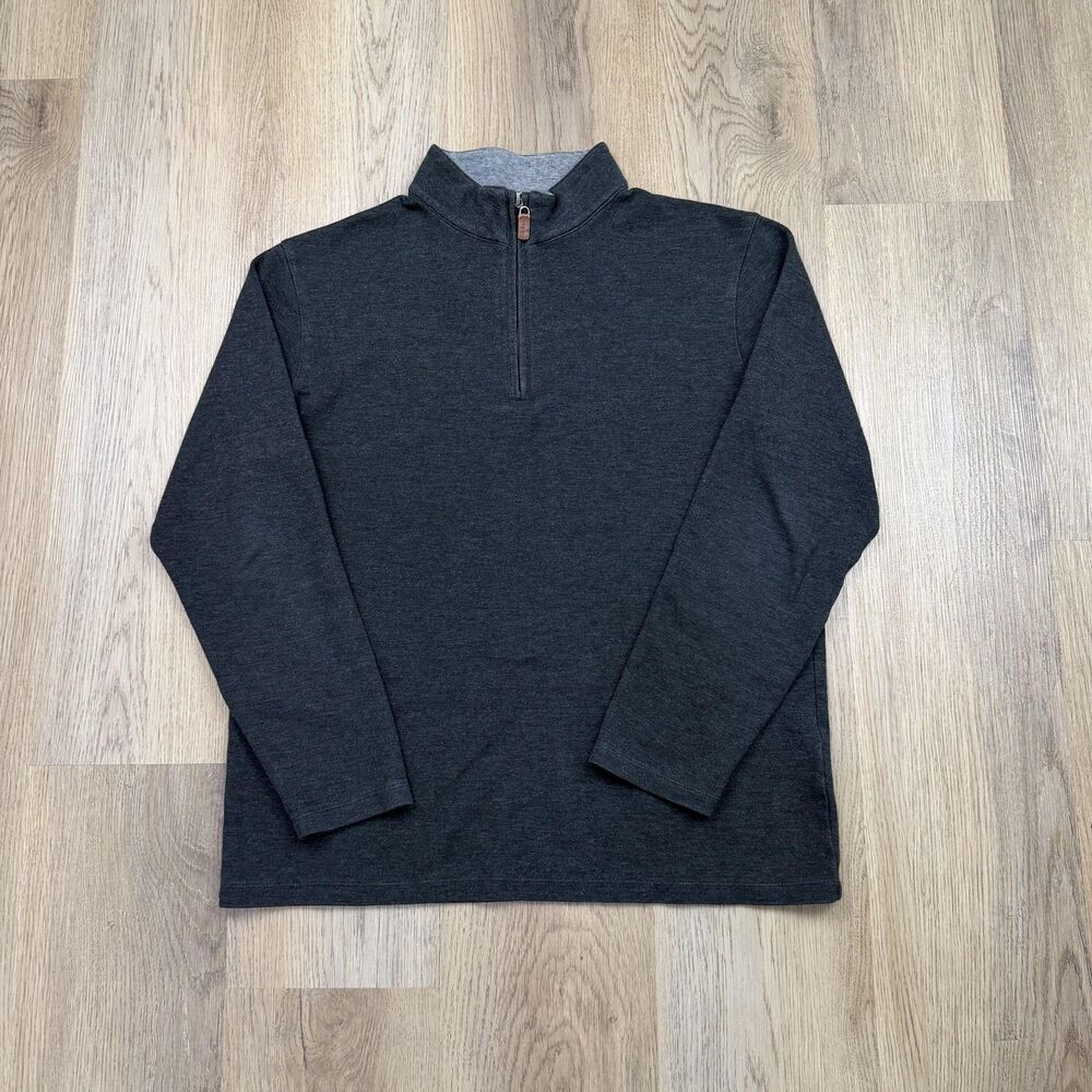 Mizzen+Main Sweater Mens Large Gray 1/4 Zip Mock Neck Knit Pullover Casual